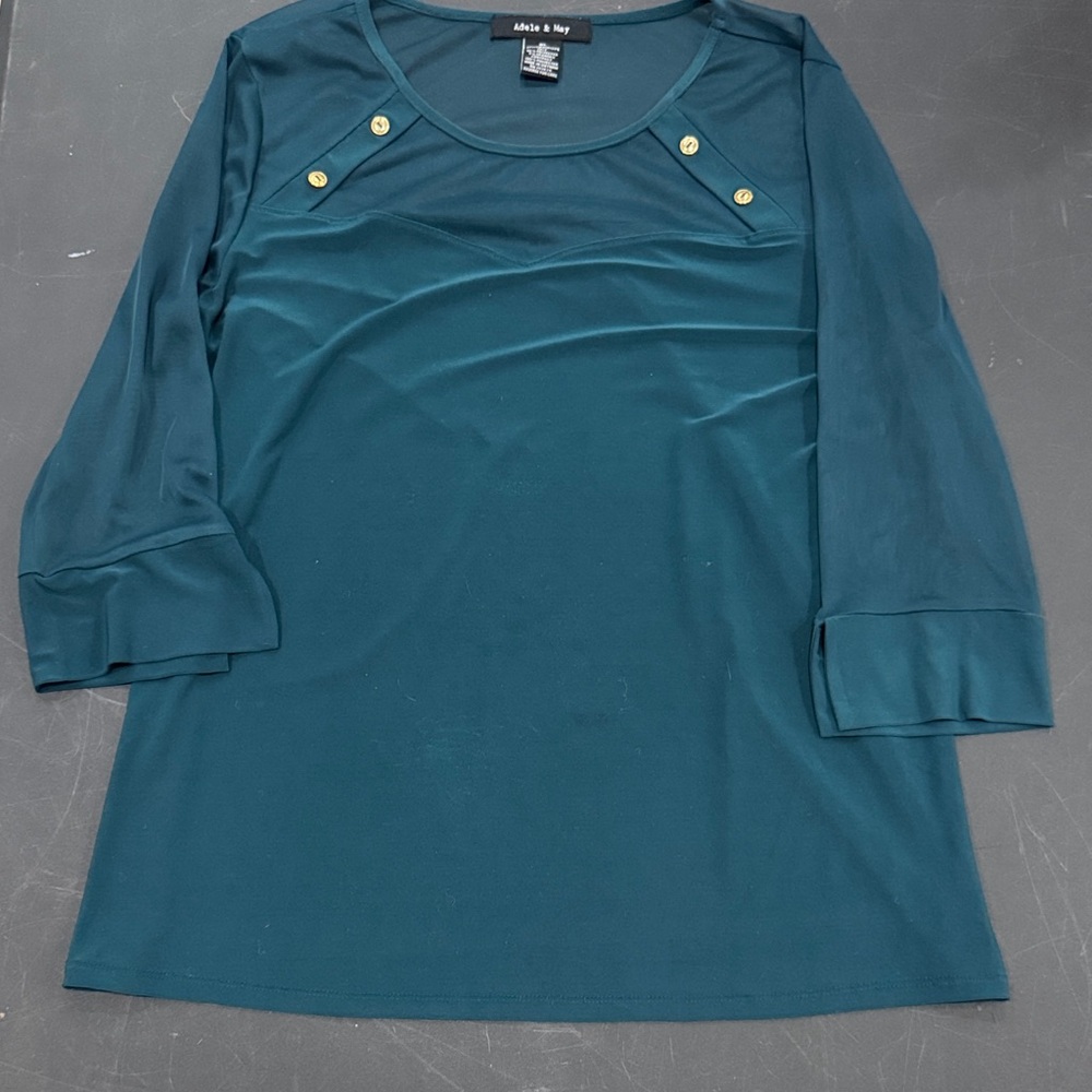 Elegant Teal Long Sleeve Top with Gold Buttons